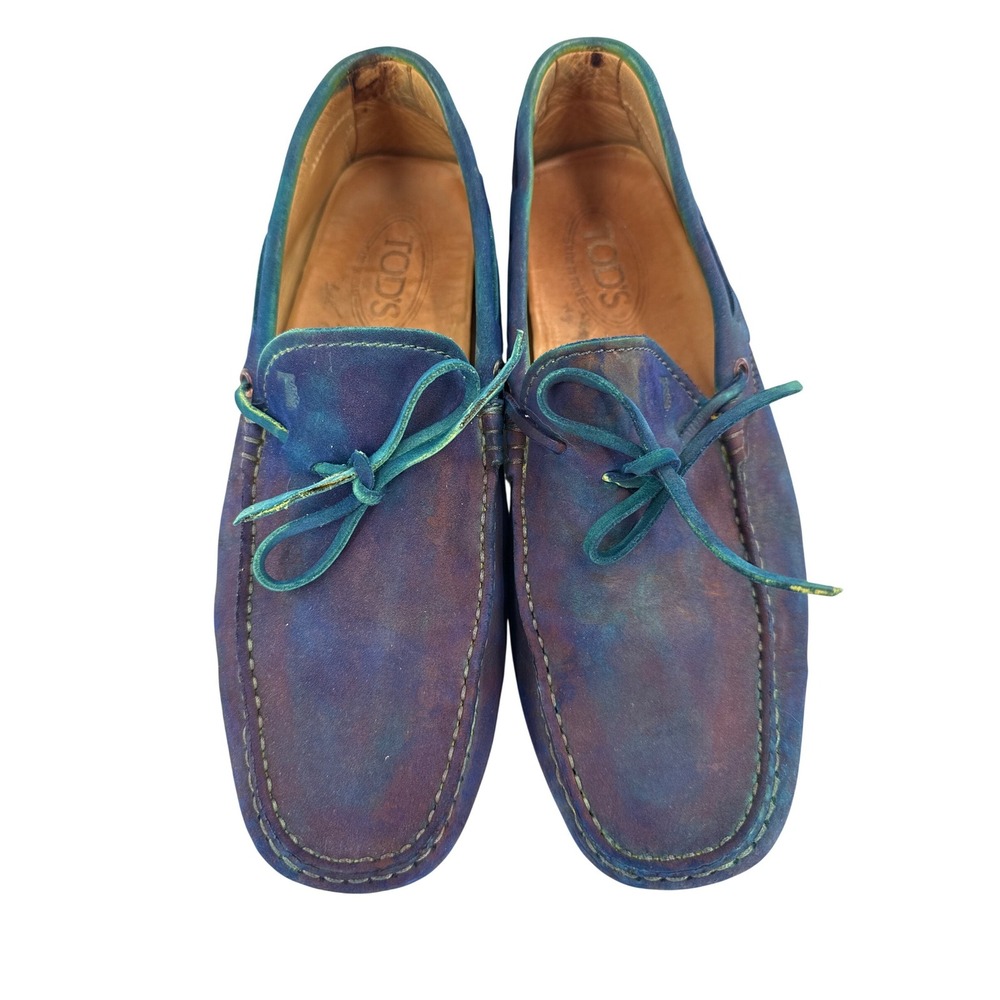 Tods‎ Driving Shoes Mens 7 Blue Tie Dye Suede Gommino Moccasin Loafers Italy